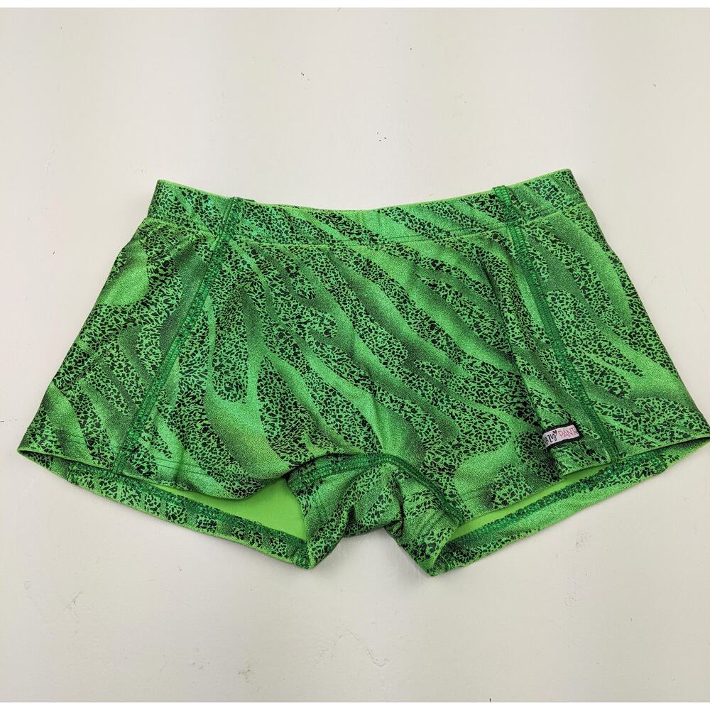 Crazy Pants Green & Black Sparkle Animal Print Cheer Shorts Girls Medium 7-8